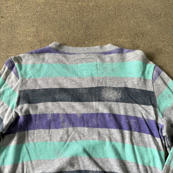 Billabong Sweater Womens M Gray Green Striped Pullover Sweatshirt Pocket - Picture 5 of 8